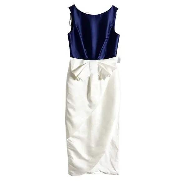 Kay Unger Hailey Colorblock Sleeveless 3D Bow Side Slit Navy Ivory Dress Size 10 - Picture 7 of 15